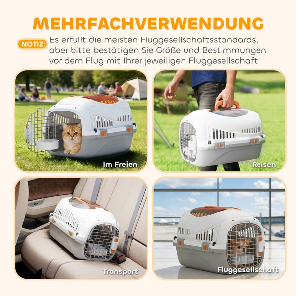 Vielseitige Transportbox für Haustiere, im Freien, auf Reisen, im Auto und bei Flugreisen, geeignet für kleine Hunde und Katzen.
