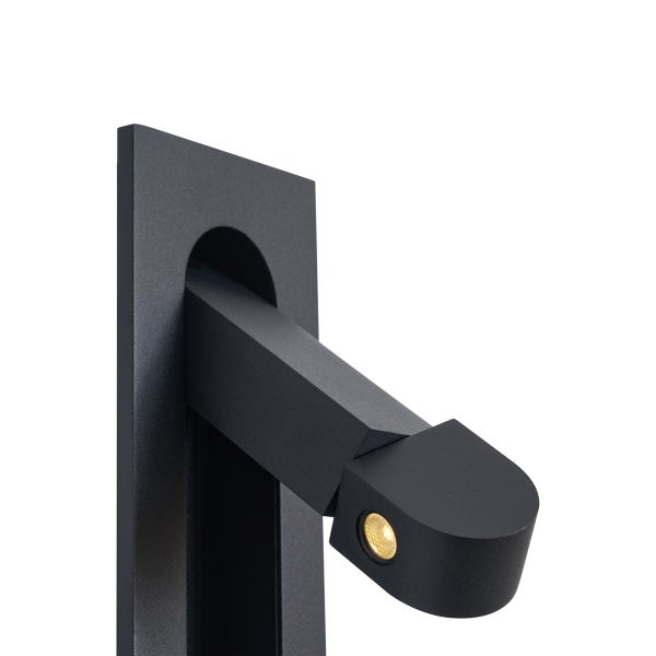 Schwarze, moderne Wand-Leseleuchte mit verstellbarem Arm und warmweißem LED-Licht.