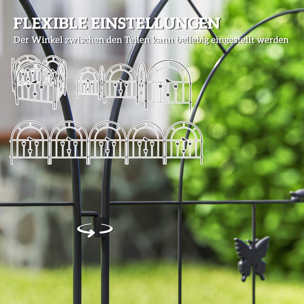 Outsunny Gartenzaun Zaun Stahl 300 cm x 70 cm hoch Dekorativer Gitterzaun Set Zaunelemente Hundezaun Oberbogen Zaun für Hunde Landschaftszaun für Garten Blumenbeete Tierbarriere Außenbereich Schwarz