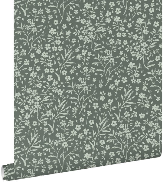 ESTAhome Tapete Blumen Graugrün - 50 x 900 cm - 139878