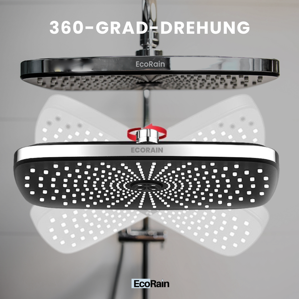 EcoRain 30% Wassersparender Regendusch-Duschset Melvin 30 CM mit Thermostatarmatur - Handbrause 13 CM - Hoher Druck - Universell - Anti-Kalk Duschkopf - Schwarz