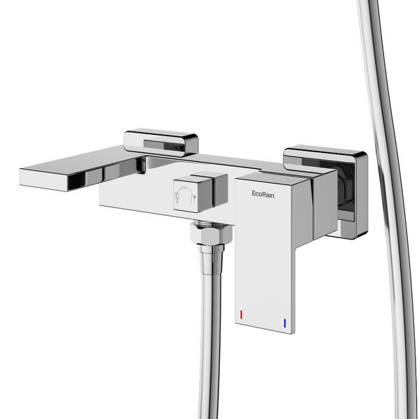 EcoRain Thermostat-Badewannenarmatur mit Brausehalter Chrom - Messing & Keramikscheiben - Bad & Duscharmatur - Universal Dusche - Korrosionsbeständige Cooltouch Thermostatarmatur mit Handbrausehalter