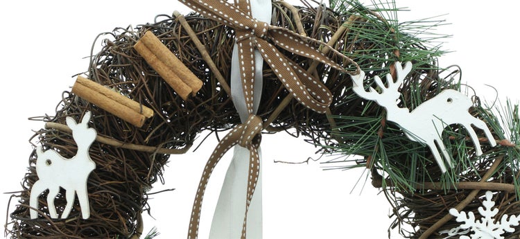 FRANK FLECHTWAREN | Kranz Rentiere, 33 x 8,5 x 33 cm, REISIG, HOLZ