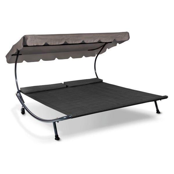 Doppelliege anthrazit, mit Rollen und verstellbarem Sonnendach, 200 x 202 x 157 cm