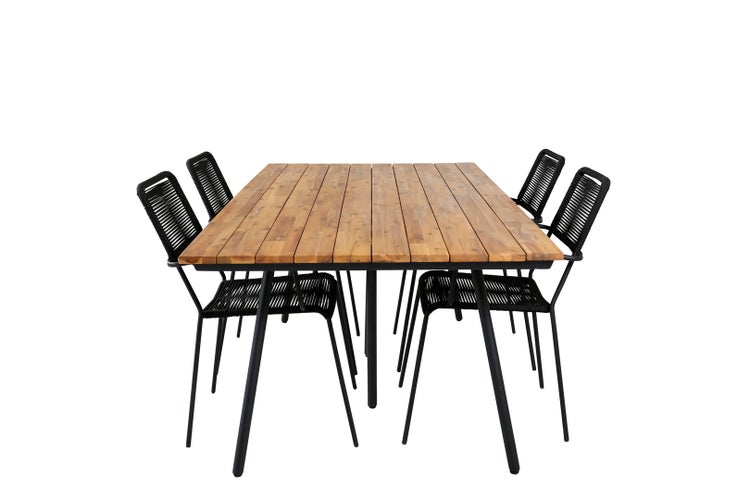 Chan Gartenset Tisch 100x200cm und 4 Stühle Armlehne Lindos schwarz, natur.