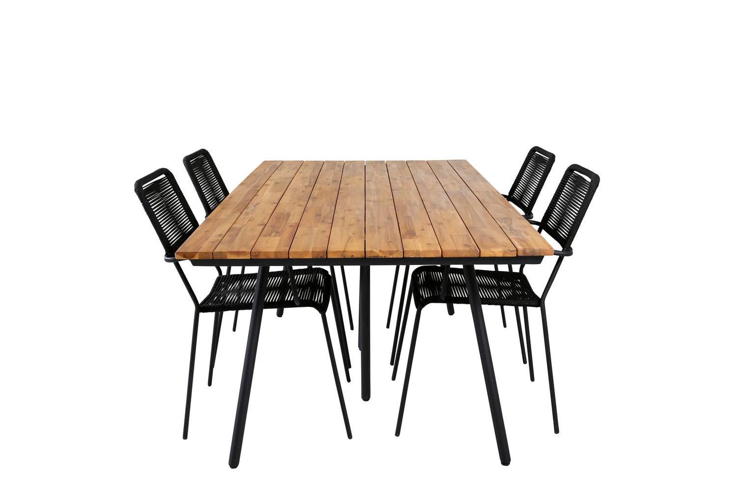 Chan Gartenset Tisch 100x200cm und 4 Stühle Armlehne Lindos schwarz, natur.