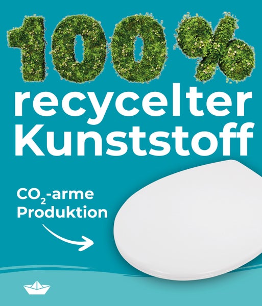 Calmwaters® WC-Sitz Rezyklat, Nachhaltiger Toilettendeckel, Made in EU, WC-Sitz mit Absenkautomatik, 100% recycelter Kunststoff, abnehmbar, Top-Fix, Rezyklat in Weiß