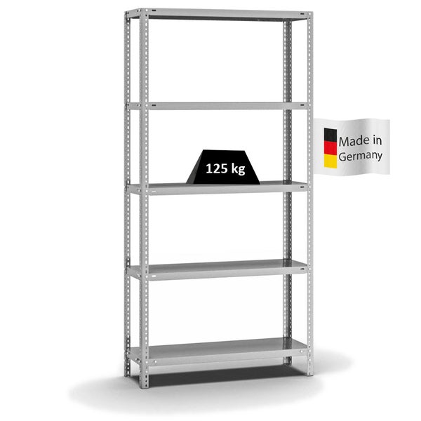 PROREGAL Fachbodenregal Schraubsystem Light-Duty Grundregal HxBxT 200 x 100 x 30 cm 5 Ebenen Fachlast 125 kg Beidseitig Nutzbar Verzinkt