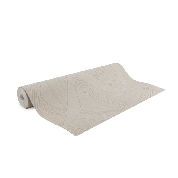 Vliestapete mit abstraktem Wellenmuster und feiner Struktur in Beige.