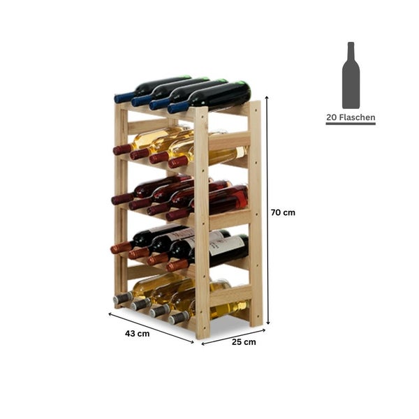 PROREGAL Weinregal Pinotwine HxBxT 70 x 43 x 25 cm 20 Flaschen Massives Kiefernholz Natur Unbehandelt