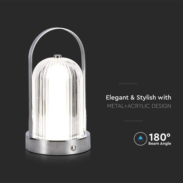 V-TAC VT-1057-C - Wiederaufladbare Tischlampen - Chrom - IP20 - 1W - 55 Lumen - 3IN1
