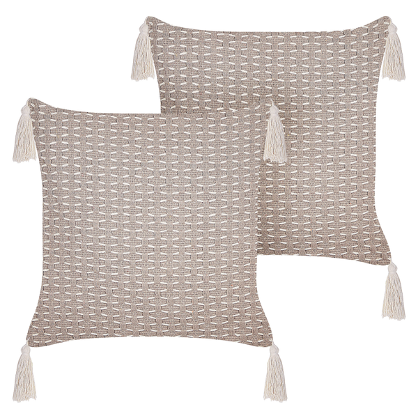 Dekokissen 2er Set HAKONE 42 x 42 cm Taupe Geometrisches Muster