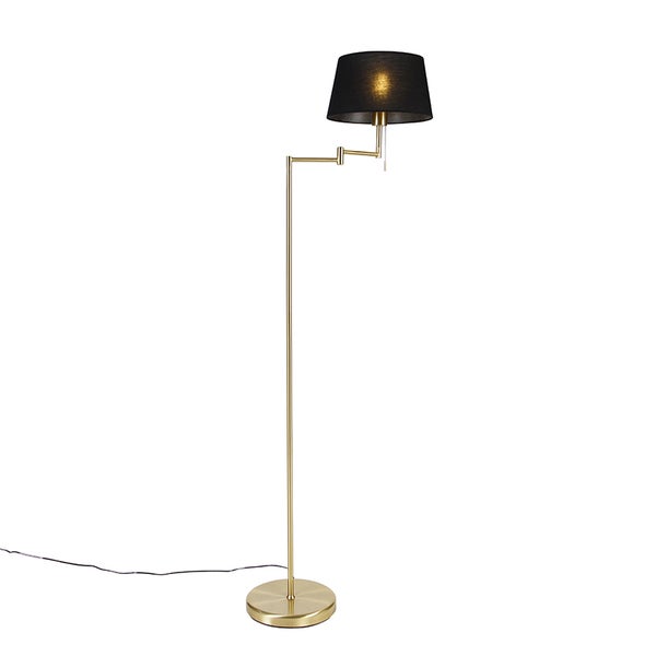 QAZQA - Klassisch I Antik Klassische Stehlampe Messing mit schwarzem Schirm verstellbar - Ladas I Wohnzimmer I Schlafzimmer - Stahl Länglich - LED geeignet E27