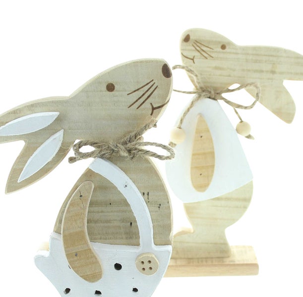 FRANK FLECHTWAREN | Hase Hansi & Franzi, 2er Set, HOLZ, JUTE, ca. 14 x 5 x 24 cm