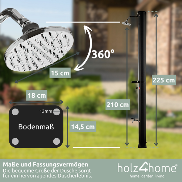 holz4home Solardusche mit Wasserspeicher für Garte Pool und Camping Gartendusche Inklusive Schutzhülle 40 Liter