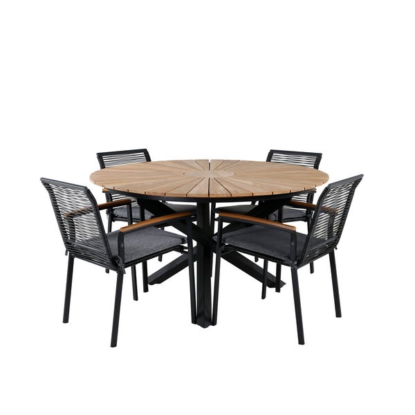 Mexico Gartenset Tisch Ø140cm und 4 Stühle Dallas schwarz, natur. 140 X 140 X 75 cm