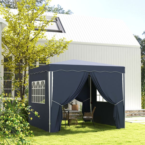 Outsunny Faltpavillon ca. 3 x 3 m, Pavillon mit Seitenwänden, Fenster, Festzelt， Gartenpavillon mit UV-Schutz, Partyzelt mit Tragetasche, für Terrasse, Balkon, Blau