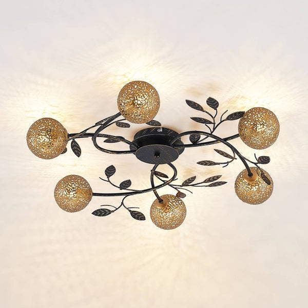 Lucande Deckenlampe Evory (Florentiner) in Schwarz aus Metall (6 flammig, G9) - Florentiner Deckenleuchte Lampe Wohnzimmerleuchte