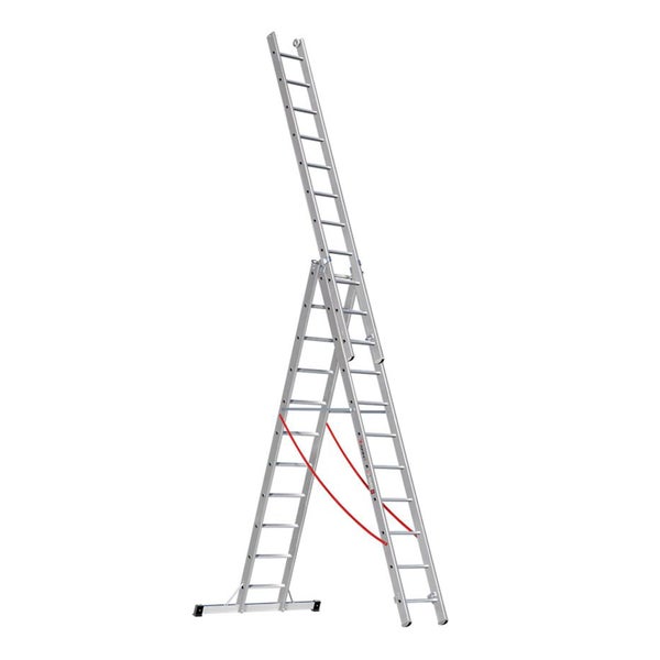 Mehrzweckleiter aus Aluminium mit drei Teilen und Quertraverse für sicheren Stand