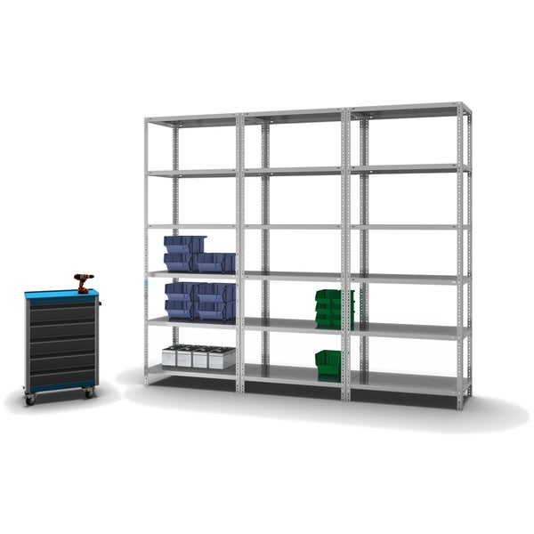 PROREGAL Fachbodenregal Schraubsystem Heavy-Duty Grundregal HxBxT 250 x 100 x 50 cm 6 Ebenen Fachlast 350 kg Beidseitig Nutzbar Verzinkt