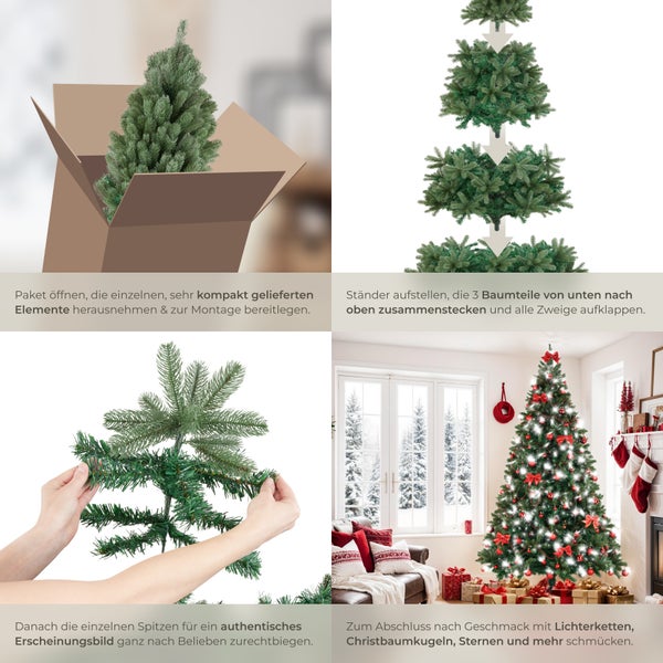 Illustration der Schritte zum Aufbau eines künstlichen Weihnachtsbaums