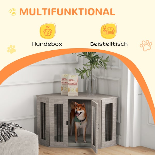 PawHut Hundekäfig, Eckige Hundehütte Hundebox mit Kissen, Hundehaus mit Türriegel, Haustierkäfig für mittelgroße Hunde, Walnuss, 104 x 55 x 63 cm