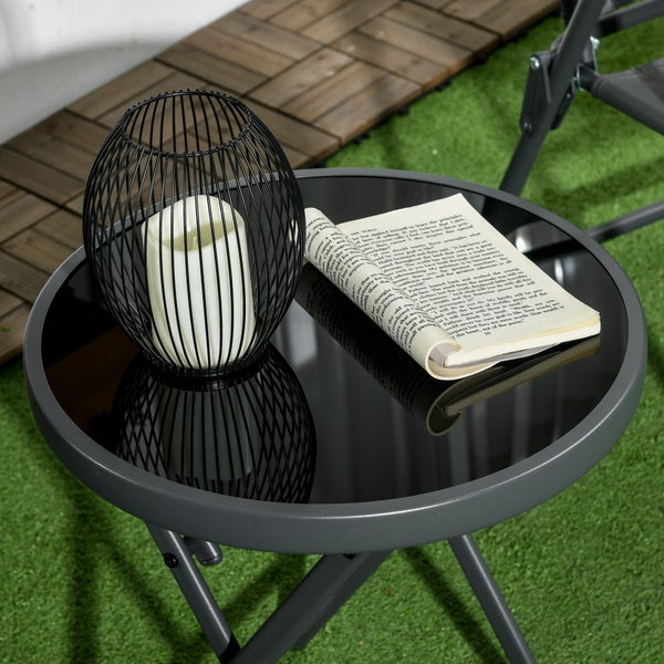 Outsunny Beistelltisch klappbar, Klapptisch aus Glas, kleiner Campingtisch, runder Sofatisch Balkontisch für Balkon Terrasse Wohnzimmer Büro, 45 x 45 x 50 cm, Schwarz