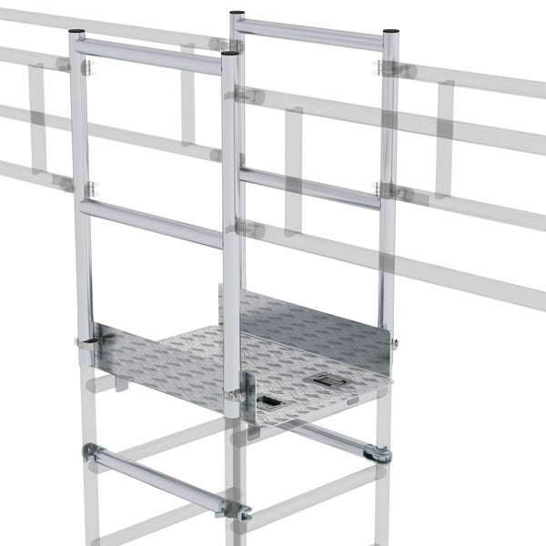 Aluminium-Gerüstplattform mit Riffelblech-Oberfläche und Geländer für Arbeitssicherheit auf Baustellen.