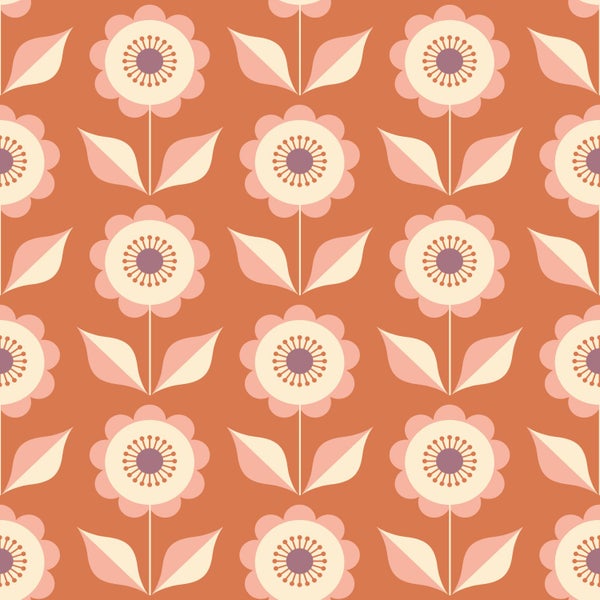 Blumenmuster mit Blüten und Blättern auf Stielen