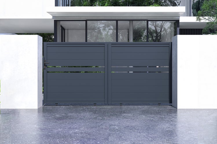 Schiebetor 3 m CIMONE H.140 cm Aluminium + 2 EIFEL-Pfosten 15 x 15 cm H. 166 cm