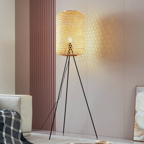 Lucande Stehlampe Jorick (Landhaus, Vintage Rustikal) aus Metall (1 flammig E27) - Holz Stehleuchte Floor Lamp Standleuchte Wohnzimmerlampe Tripod Wohnzimmerleuchte