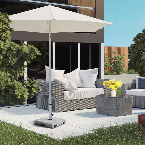 Outsunny Sonnenschirmständer aus Granit 28kg Sonnenschirmfuß mit zwei Drehknöpfen am Standfuß für Mastdurchmesser Ø 32/38/48 mm, Schirmständer mit Rollen für Garten, Balkon, Granit, Grau