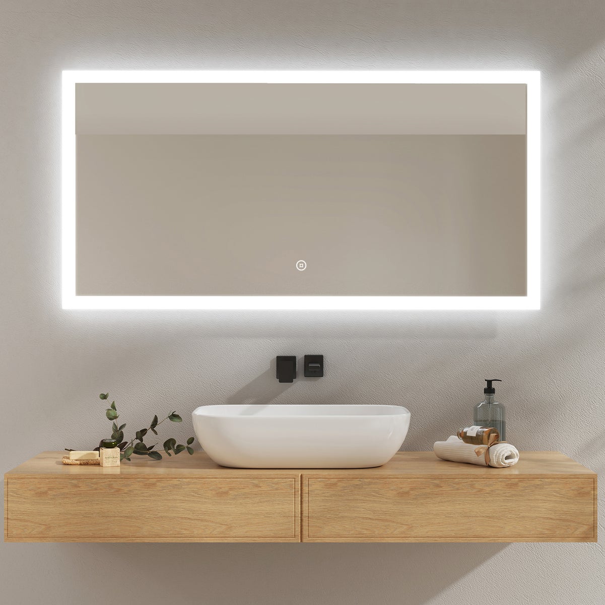 EMKE Badspiegel mit Beleuchtung, 120x60cm, Kaltweißes Licht