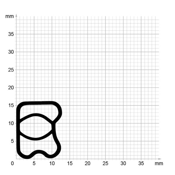 Querschnittsprofil einer Dichtung auf Millimeterpapier zur Veranschaulichung der Abmessungen