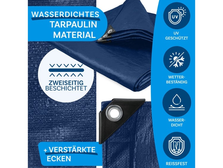 FLOORDIREKT Abdeckplane - Wasserdichte Plane - mit Ösen - Schutzplane - 80 g/m² - 6 x 10 m - Blau