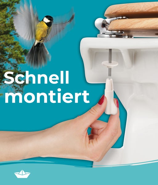 Calmwaters® WC Sitz mit Absenkautomatik Holz, Toilettensitz Modern Wellness, Holzkern Toilettendeckel, Fast-Fix, Metallscharnier, universale O-Form, ovaler Klodeckel, Echtholzfurnier Kiefer, 26LP2846