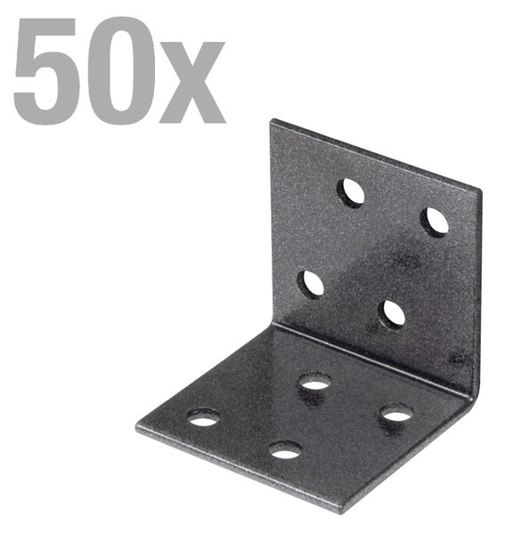 Winkelverbinder aus Metall mit Lochungen im Set mit 50 Stück zur stabilen Holzverbindung