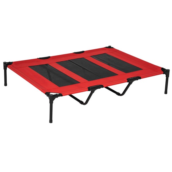 PawHut Hundebett, 122L x 92B x 23H cm, Metall, Oxford, Texteline-Stoff, Rot+Schwarz