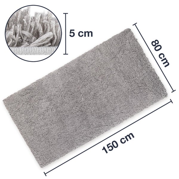 Grauer Badteppich mit den Maßen 80 cm x 150 cm und einer Florhöhe von 5 cm.