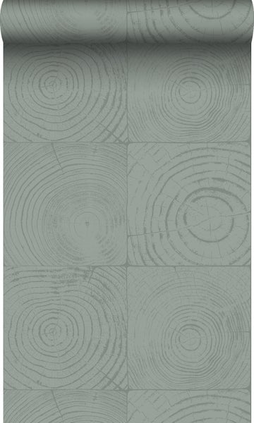 Origin Wallcoverings Tapete Querschnitte von Baumstämmen Lagunengrün - 53 cm x 10.05 m - 347547