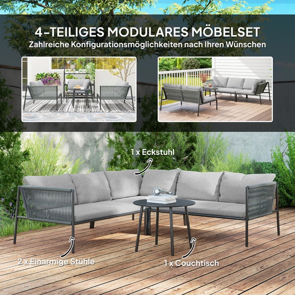 Outsunny Gartenmöbel Set Polyrattan Lounge-Set mit Ecksofa Tisch Kissen wetterfest Sitzgruppe für 6 Personen Outdoor Balkonmöbel Set Gartenlounge Terrassenmöbel für Garten Balkon Dunkelgrau