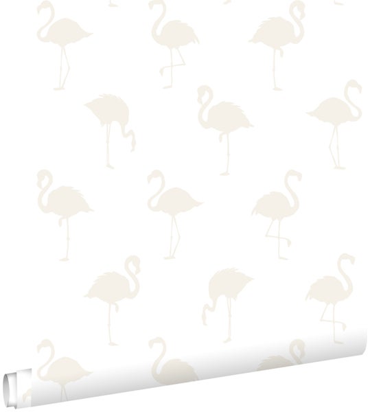ESTAhome Tapete Flamingos Silber und Weiß - 53 cm x 10,05 m - 138917