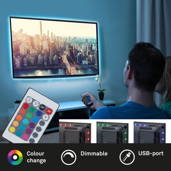 LED Stripe TV Beleuchtung RGB 2m 2,5W dimmbar Fernbedienung USB Briloner