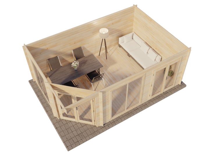 Alpholz 5-Eck Gartenhaus Julia-40 ISO Gartenhaus aus Holz, Holzhaus mit 40 mm Wandstärke, Blockbohlenhaus mit Montagematerial, Naturbelassen 5,9x4m