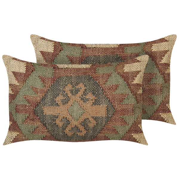 Dekokissen 2er Set CUMBUM Jute 30 x 50 cm Braun Orientalisches Muster