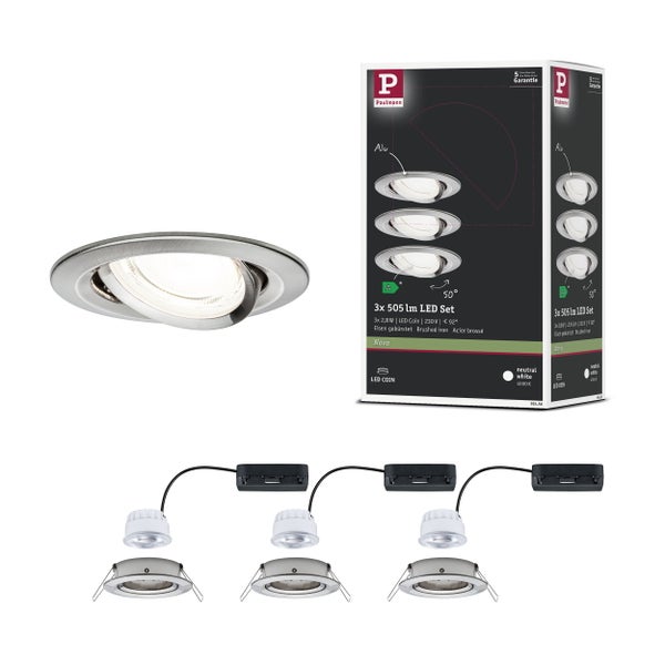 LED Einbauleuchte Nova Coin 3er-Set rund 84mm 50° 3x2,8W 3x505lm 230V 4000K Eisen gebürstet