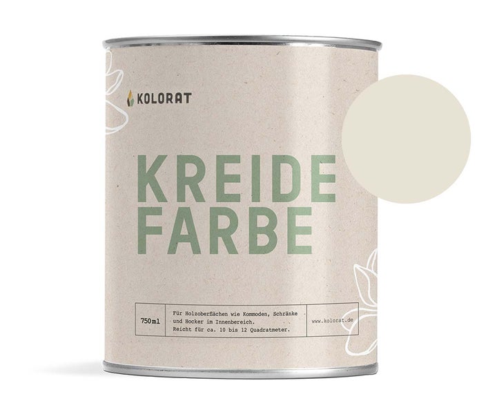 Kolorat Kreidefarbe für Möbel - ein warmes Cremeweiß mit einem Hauch Vanille - Farbton Mandelmilch Nr. 103. Matter Kreidelack für innen - Möbellack, Möbelfarbe - Holzfarbe - Kreidefarbe für Holz