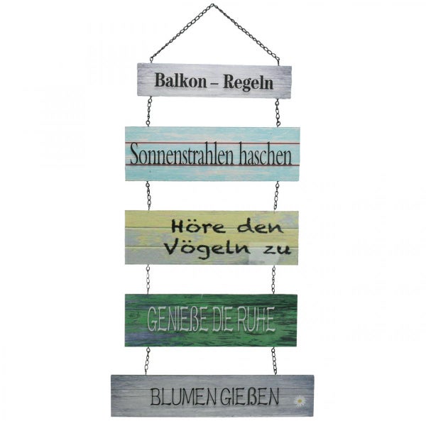 Dekoratives Hängeschild mit Balkonregeln