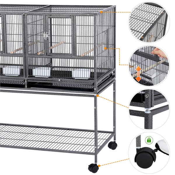 Vogelkäfig mit Ständer, herausnehmbarer Schale und Rollen