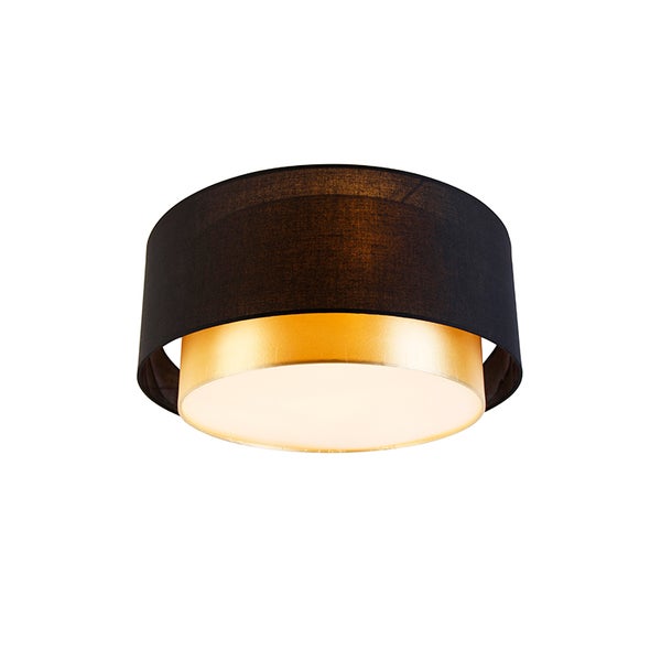 Moderne Deckenleuchte schwarz mit gold 50 cm 3-flammig - Drum Duo